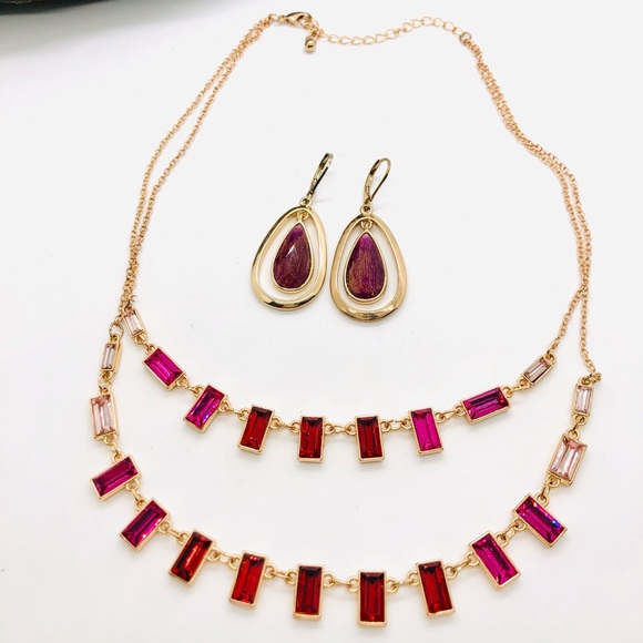 Modern vintage Ombré crystal statement necklace & earrings - Picture 1 of 15